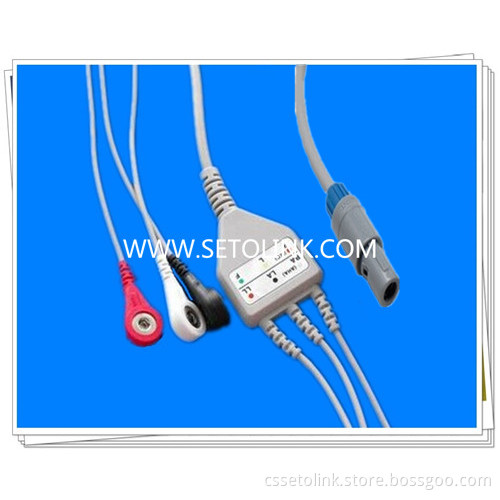 BIOSYS 6 PIN ONE PIECE ECG CABLE 3 LEADWIRES,GRABBER END, AHA STANDARD